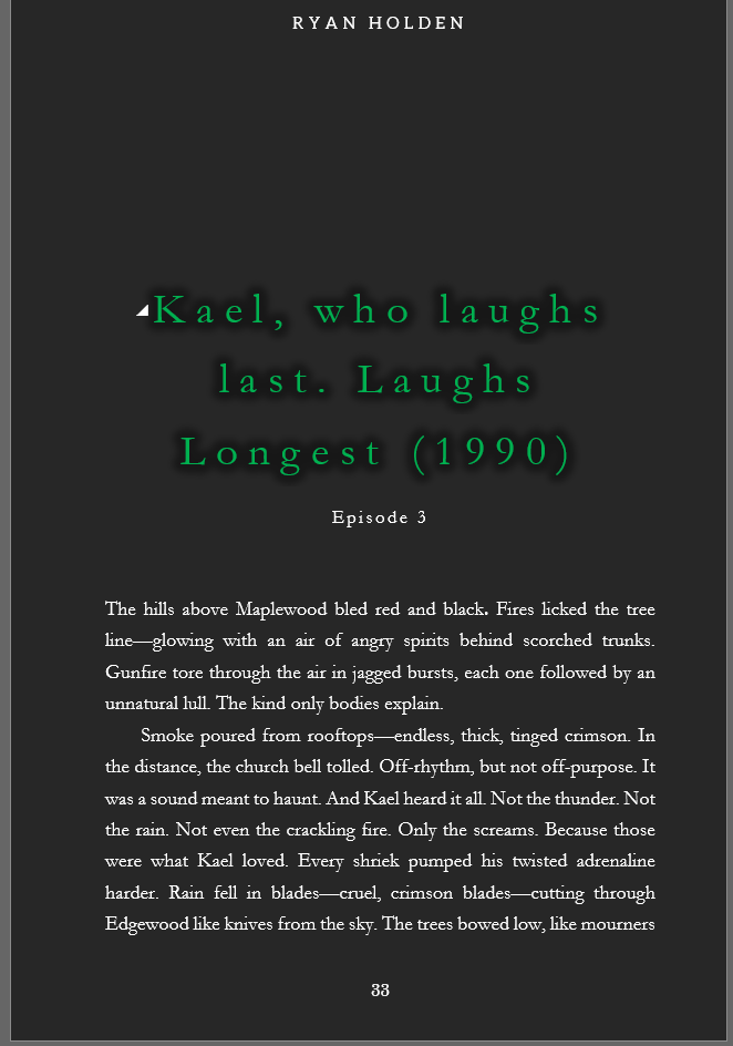 Episode 3 - Kael who Laughs Last. Laughs the Longest. Text from a document titled "Nash, Who Laughs Last, Laughs Longest (1999)".